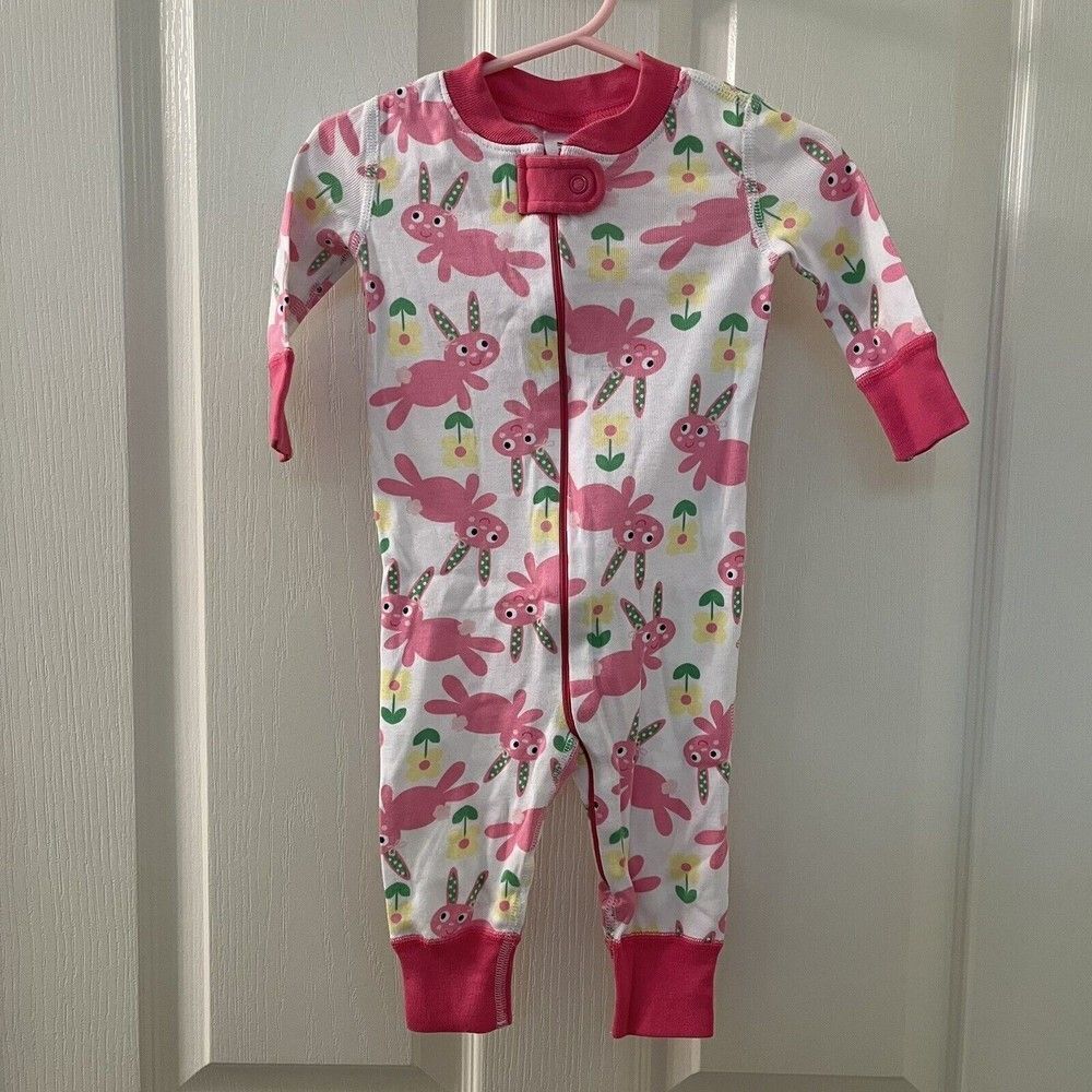 Hanna Andersson Baby Zip Sleeper Pink Bunny Rabbit Organic Size 60 US 6-9 Months